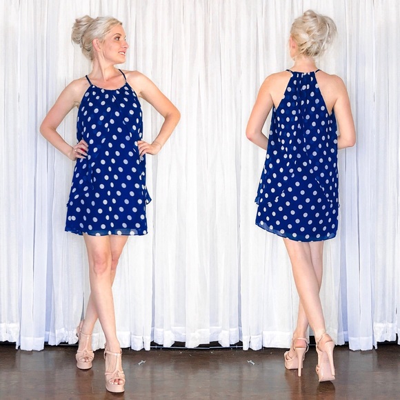 Double Zero Dresses & Skirts - Blue Polka Dot Mini Dress